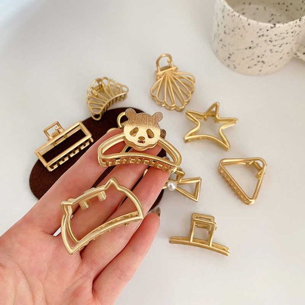

fashion mini geometric alloy hair claw crab clip gold hollow small hair clips shark clip for women girls cute hair accessories, Slivery;white