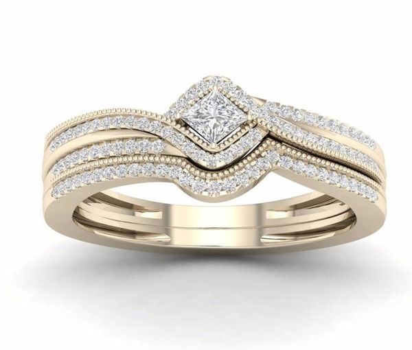 

wedding rings fashion gold sparkling square zircon princess engagement ring set for women party jewelry bague femme9995504, Slivery;golden