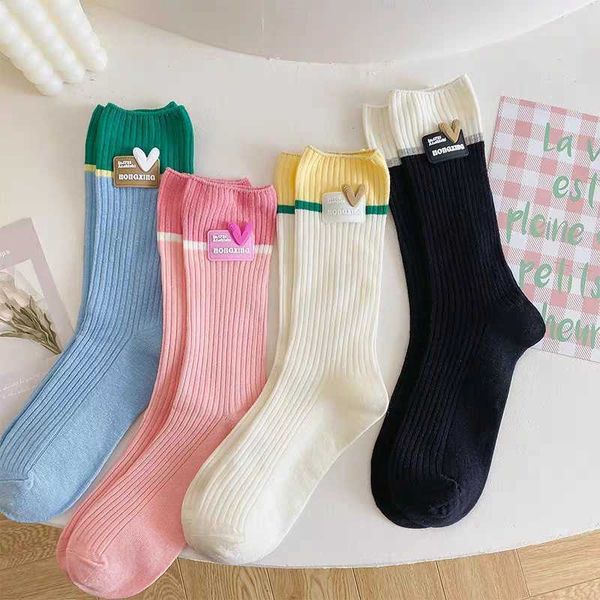 

sock children summer pink sports dopamine trend stacking socks for men and women street fashion brand ins style small crowd medium sleeve, Black;white