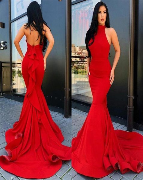 

mermaid prom dresses 2020 high neck vintage satin couples fashion evening formal gowns red carpet wear custom4023652, Black;red