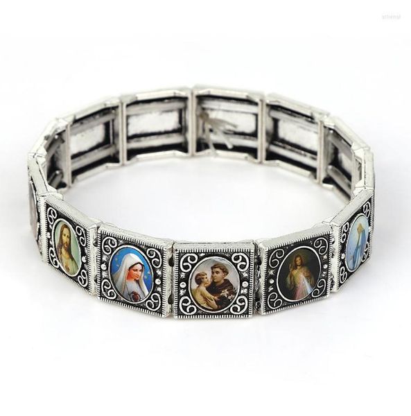 

strand beaded strands jewelry 2022 trend catholic saint images jesus bracelet virgin mary cross exquisite picture charms whole1274808, Black