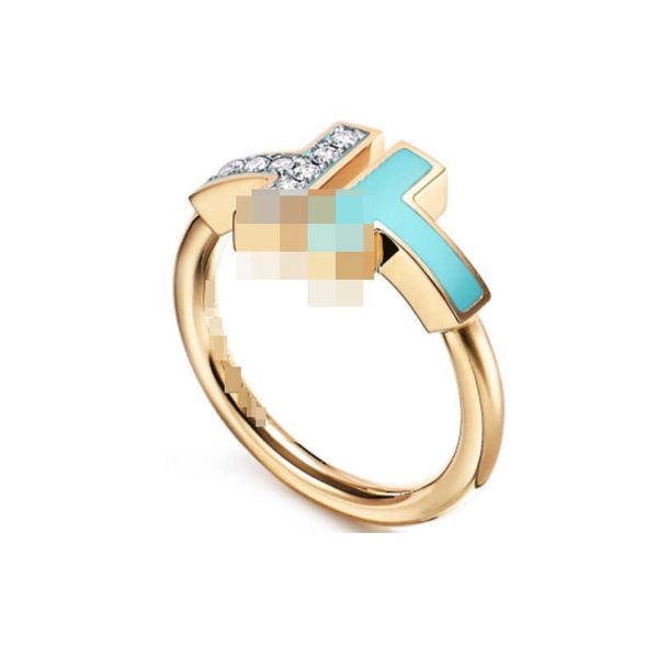 

versatile classic tiffay 925 sterling silver double t blue dropped enamel diamond ring with geometric line scmk