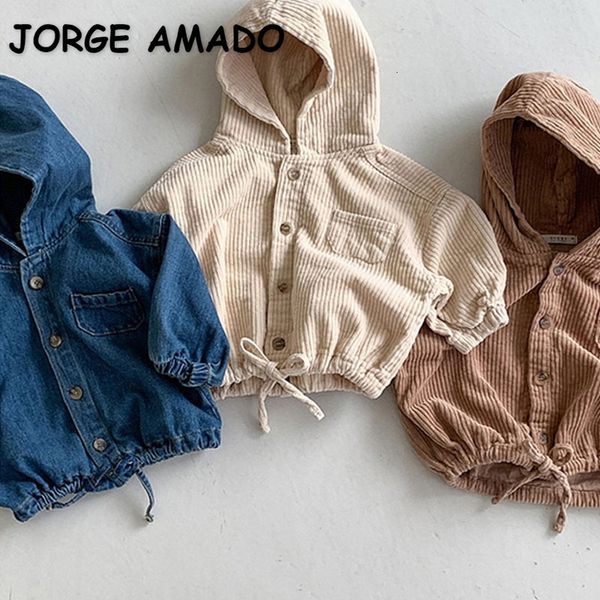 

jackets spring kids coat boys girls loose denim hooded single breasted corduroy jacket casual outwear e3800 230810, Blue;gray