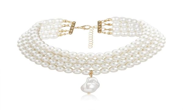 

choker 10mm imitation pearl pendants necklaces women fashion threelayer handmade neck clavicle chain elegant and simple wild bead7079047, Golden;silver