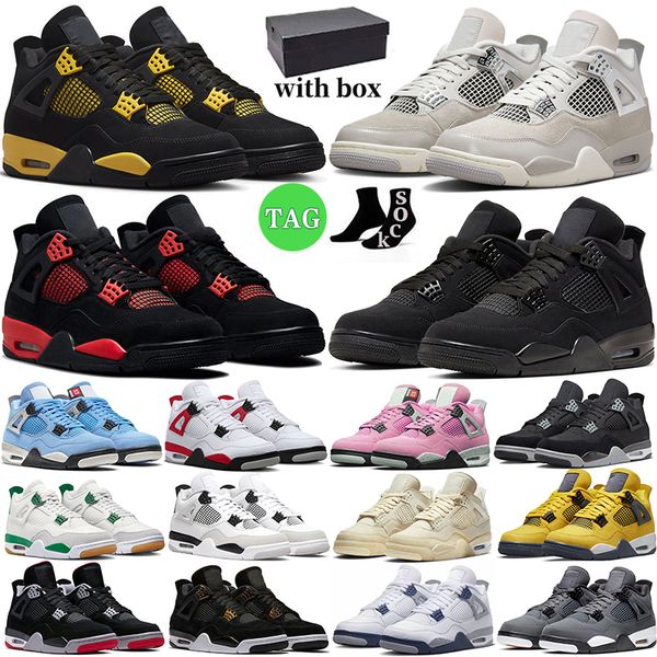

4 with box 4s basketball shoes frozen moments pine green military black cat bred midnight navy red thunder pn dust men women trainers outdoo, White;red