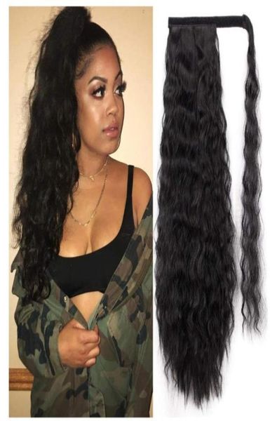 

stamped glorious 22inch long corn wave ponytail magic paste heat resistant wavy synthetic wrap around ponytail black hairpiece for2439944