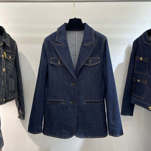 

european fashion brand long sleeve blue denim suit jacket, Black;brown