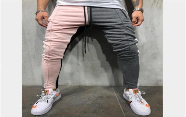 

mens slim fit sweatpants drawstring striped track pants color block patchwork jogging pant sports hip hop trousers long slacks d189424644, Black