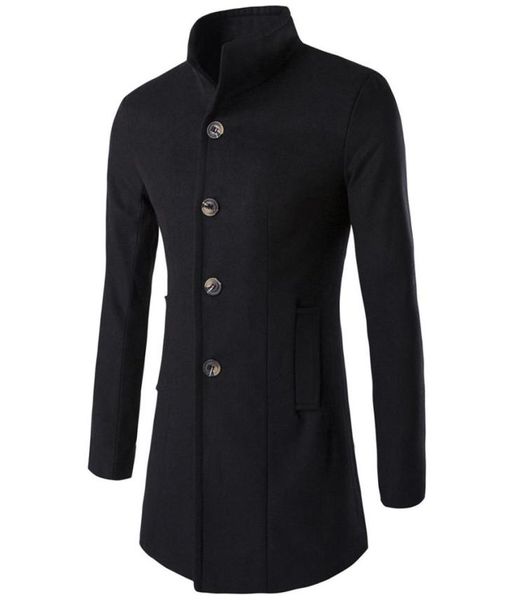 

whole size mxxxl 5 colours autumn winter men fashion thicken trench male warm coat single breasted jacket peacoat long overc9249516, Black