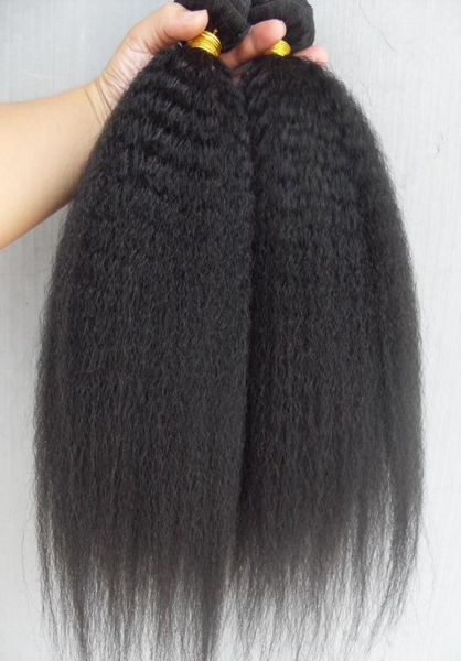 

brazilian kinky straight hair weft hair extensions unprocessed curly natural black color human extensions can be dyed4318380, Black;brown