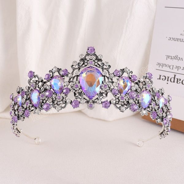 

purple crystal tiara crown for women wedding party new vintage bridal bride hair dress accessories, Slivery;white