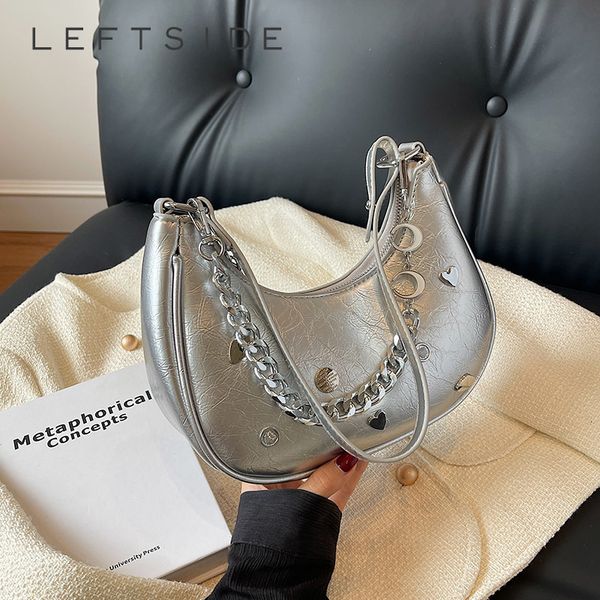 

evening bags leftside small pu leather underarm shoulder bags for women 2023 korean fashion y2k chain crossbody bag handbags and purses 2308
