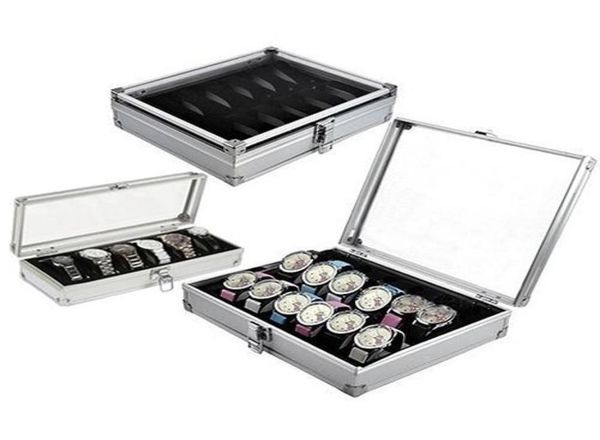 

grid slots watch box convenient light watch winder jewelry wrist watches case holder display storage box aluminium organize4391279, Black;blue