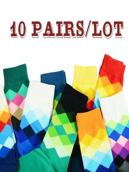 

cotton men socks pattern plaid crew colored funny happy socks 10 pairslot cool man sox gift long harajuku designer calcetines15102052, Black