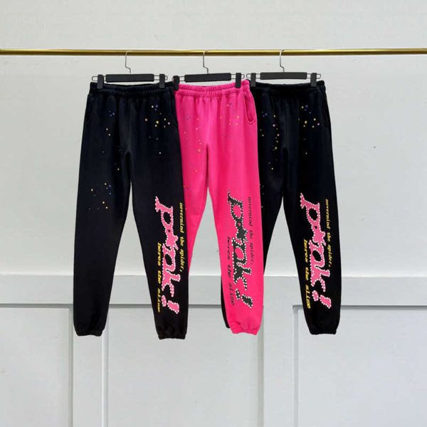 

men's pants sp5der sweatpants designer pink casual pants fashion printed leggings street hip hop trousers, Black