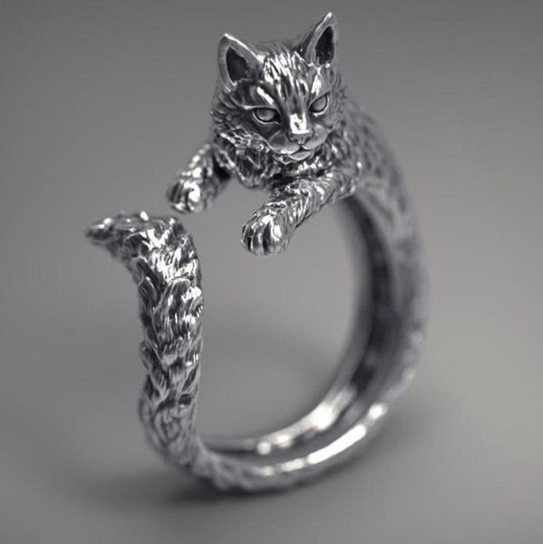 

s1966 fashion jewelry cat ring vintage black sliver opening adjustable cat ring3154067, Silver