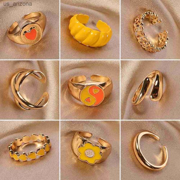 

9pcs gold-color ring set women fashion trend wind open finger ring yellow department zinc alloy jewelry l230620, Silver