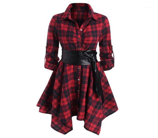 

casual dresses elegant long sleeve red plaid shirt women turn down collar ruffle hem single breasted autumn party dress corset ves7482204, Black;gray