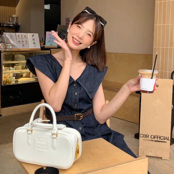 

muimui bags for ladies interpretation of the designer new open french age reducing pointed neck denim dress for women's 2023 summer mid