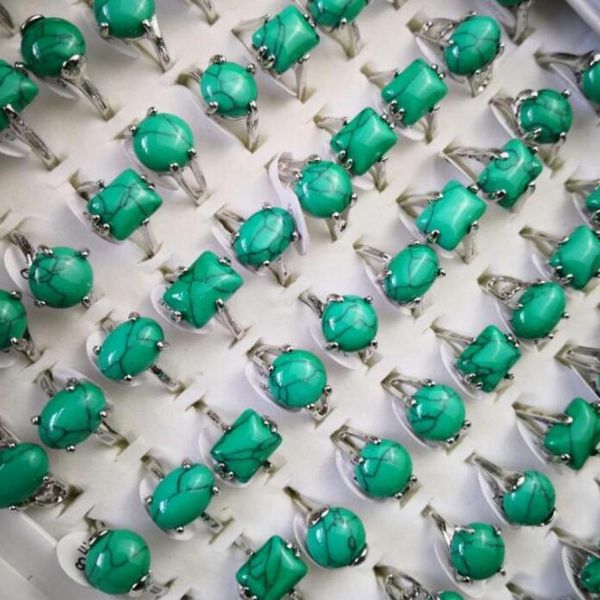 

women fashion turquoise green stone silver plated rings whole jewelry bulk lots ps24887421724, Golden;silver