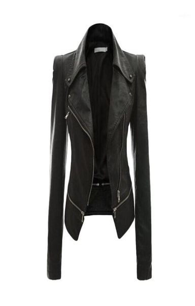 

womens fashion leather jacket zipper jacket turndown collar full sleeve slim jackets ladies autumn winter outside wear coats16026123, Black;brown