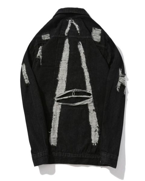 

men039s denim jacket hole loose cardigan jacket01234369856804343409, Black;brown