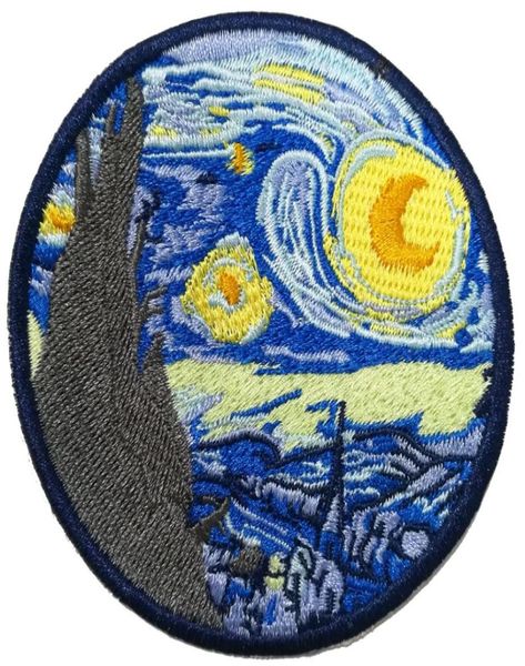 

new arrival the starry night van gogh famous art work embroidered patch for clothes clothing patches 7723423, Black