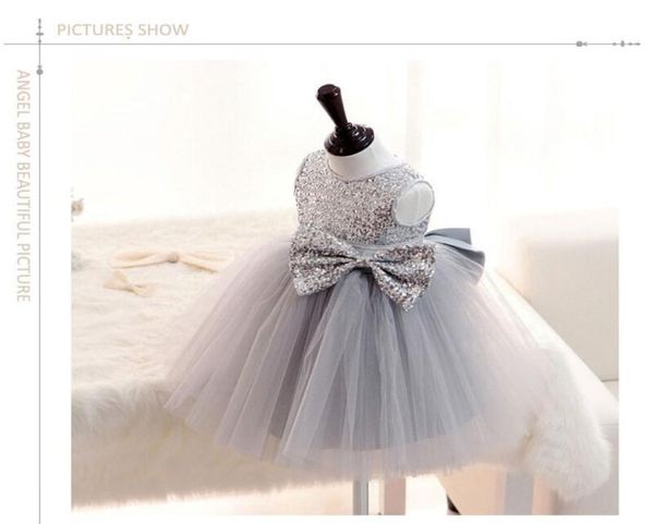 

elegant girl wedding dress silver sequins princess flower girls birthday dresses bow tutu baptism party gown vestido batizado480279428511, White;blue