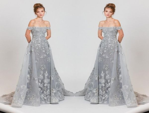 

light gray lace evening gowns 2017 off shoulder lace appliques sweep train prom dresses arabic formal party dresses custom made2470479, Black;red