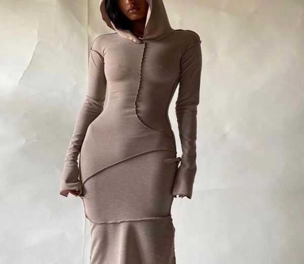 

park888 long sleeve hooded patchwork skinny maxi dress autumn winter women fashion streetwear casual hooded dresses outfits s3xl8919700, Black;gray