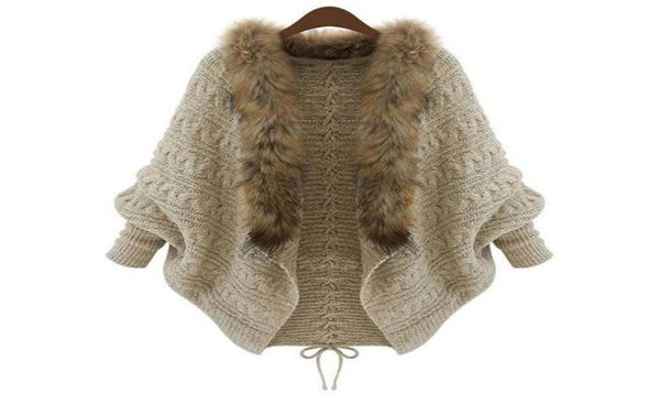 

summer cardigan sweater women poncho fur collar batwing sleeve oversized sweaters long sueter mujer plus size2105606, Black