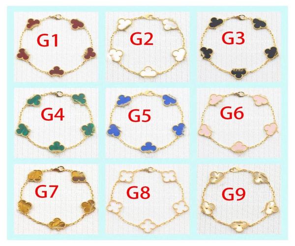 

luxury clover 4 flowers designer fashion charm bracelets for girls women 18k gold silver black white red green brand bracelet wedd3361147, Golden;silver