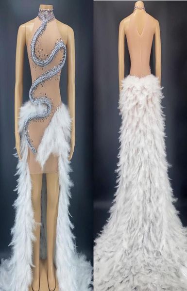 

stage wear feather tail rhine dress model catwalk show clothing singer drag queen costume nightclub gogo dancer outfits vdb45817444492, Black;red