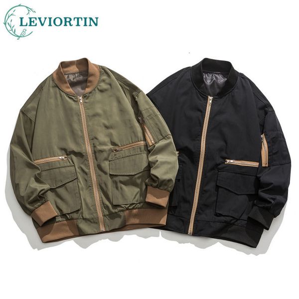 

mens jackets streetwear flight jacket retro multiple pockets windbreaker zip up loose varsity coat baggy baseball green 230809, Black;brown