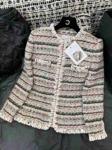 

women's jackets designer 2023 early autumn new small fragrant round neck colorful weaving fashion versatile tweed coat gusp, Black;brown