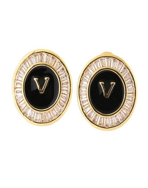 

round stud with diamond earrings black designer earrings fashion stainless steel accessories gold earrings stud earings5697148, Golden