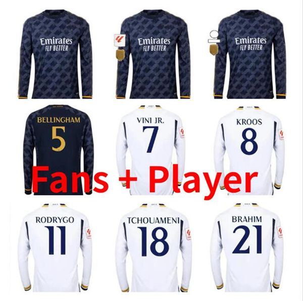 

23 24 long sleeve real madrids soccer jerseys rodrgo bellingham 2023 2024 vini jr tchouameni football shirt camiseta de futbol uniforms modr, Black;yellow