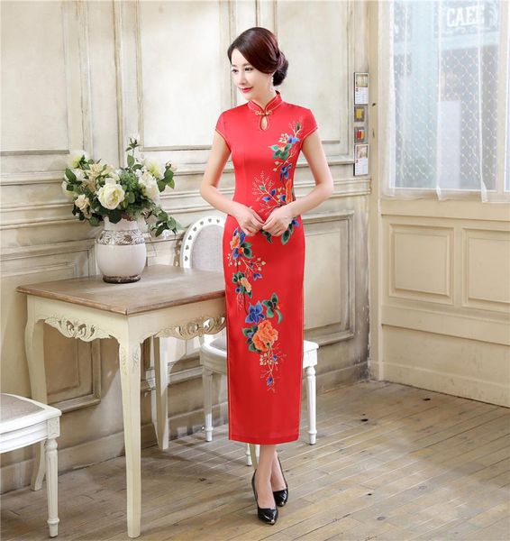 

shanghai story keyhole long cheongsam faux silk cheongsam qipao dress chinese traditional clothing china oriental dresses woman dr6461004, Blue;red