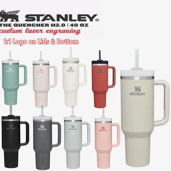 

ready ship stanley quencher h2.0 40oz stainless steel tumblers cups with silicone handle lid straw 2nd generation car mugs rose quartz pink