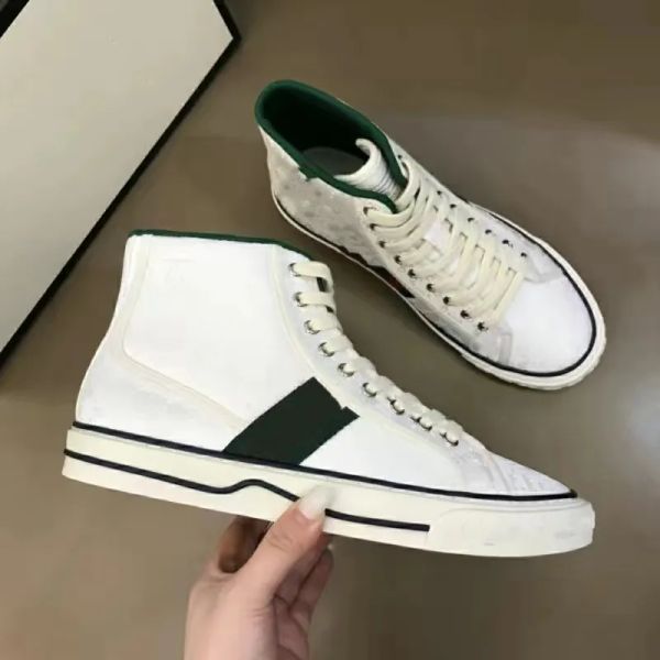 

luxury off the grid high tennis 1977 sneakers men women nylon canvas shoes 77 embroidery green and red web stripe shoe sport trainer eld, Black