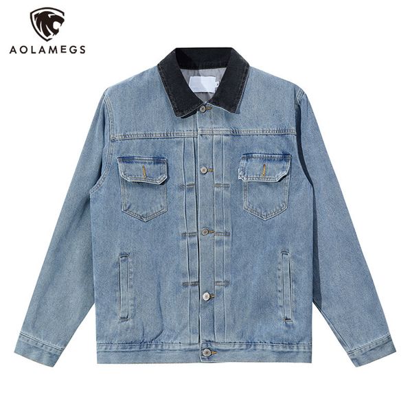 

men's jackets hit color lapel washed denim oversized single breasted jeans jacket autumn fashion outwear 230809, Black;brown