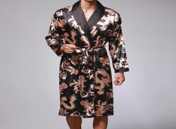 

plus size men039s sleepwear bathrobe silk kimono long sleeve robes dressing gown print satin pajamas men night peignoir homme8619083, Black;brown