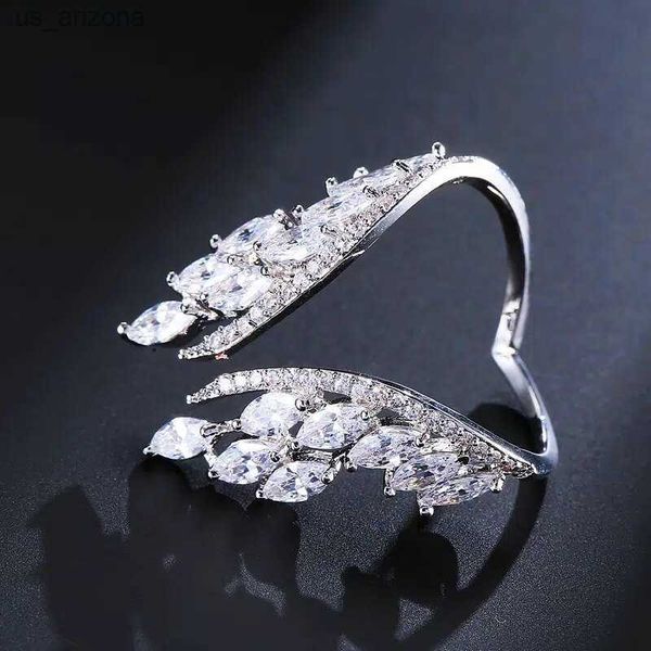 

romantic cubic zirconia open wing joint rings for women bridal engagement girls party adjustable finger gift jewelry l230620, Silver