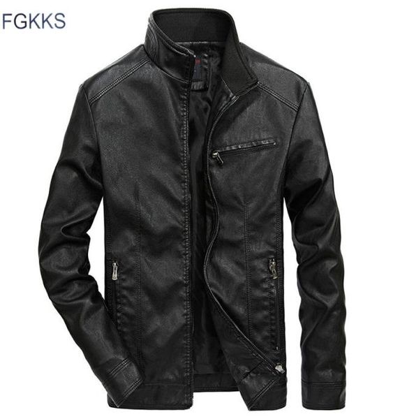

fgkks autumn winter leather jacket men windproof leather jackets men pu motorcycle fashion male jackets8957074, Black