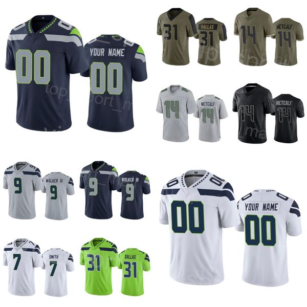 

men kids women football 7 geno smith jersey 9 kenneth walker iii 31 deejay 14 dk metcalf 11 jaxon smith-njigba 21 devon witherspoon stitched, Black;red