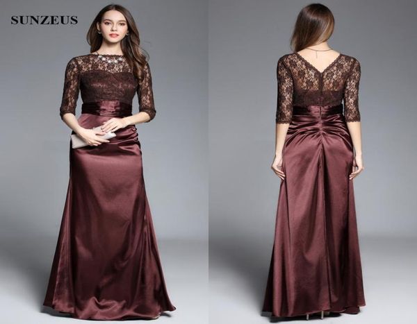 

lace half sleeve long satin women evening dresses elegant brown mother of the bride party dress formal gowns3369288, Black;red