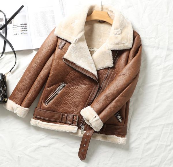 

2022 winter thick warm faux leather jackets women sheepskin coat female fur leather jacket outerwear overcoat casaco feminino2743044, Black