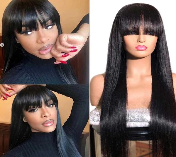 

fringe wigs 360 lace frontal human hair wigs with baby hairs withs bangs straight 13x6 laces front wig fulls end natrual hairline2925048, Black