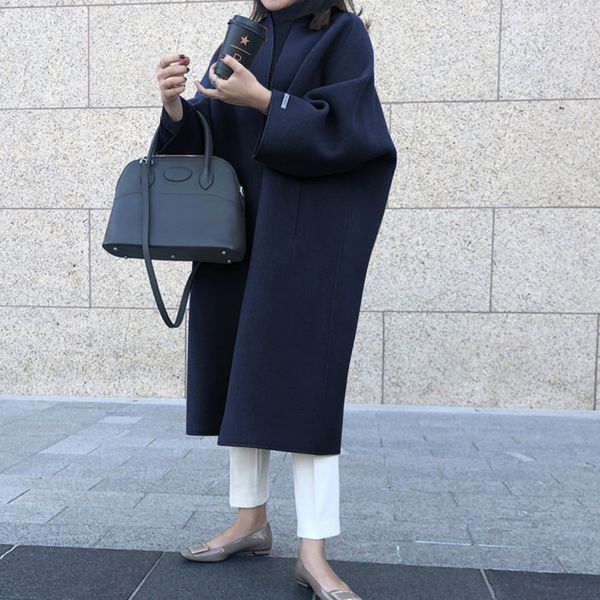 

women's knits tees cnacnoo autumn winter solid loose wool jacket open stitch casual long coats japanese all match elegant outwear femin, White