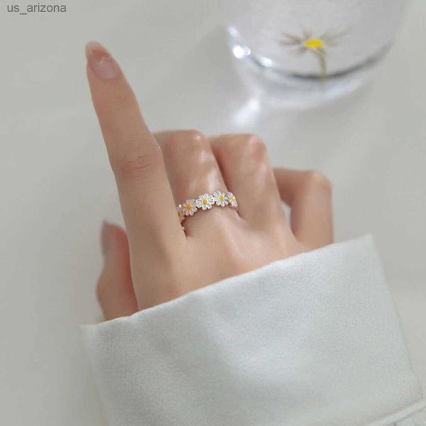

korean fashion sunny daisy flower rings for women adjustable opening deco aesthetic finger ring bride jewelry accessories gifts l230620, Silver